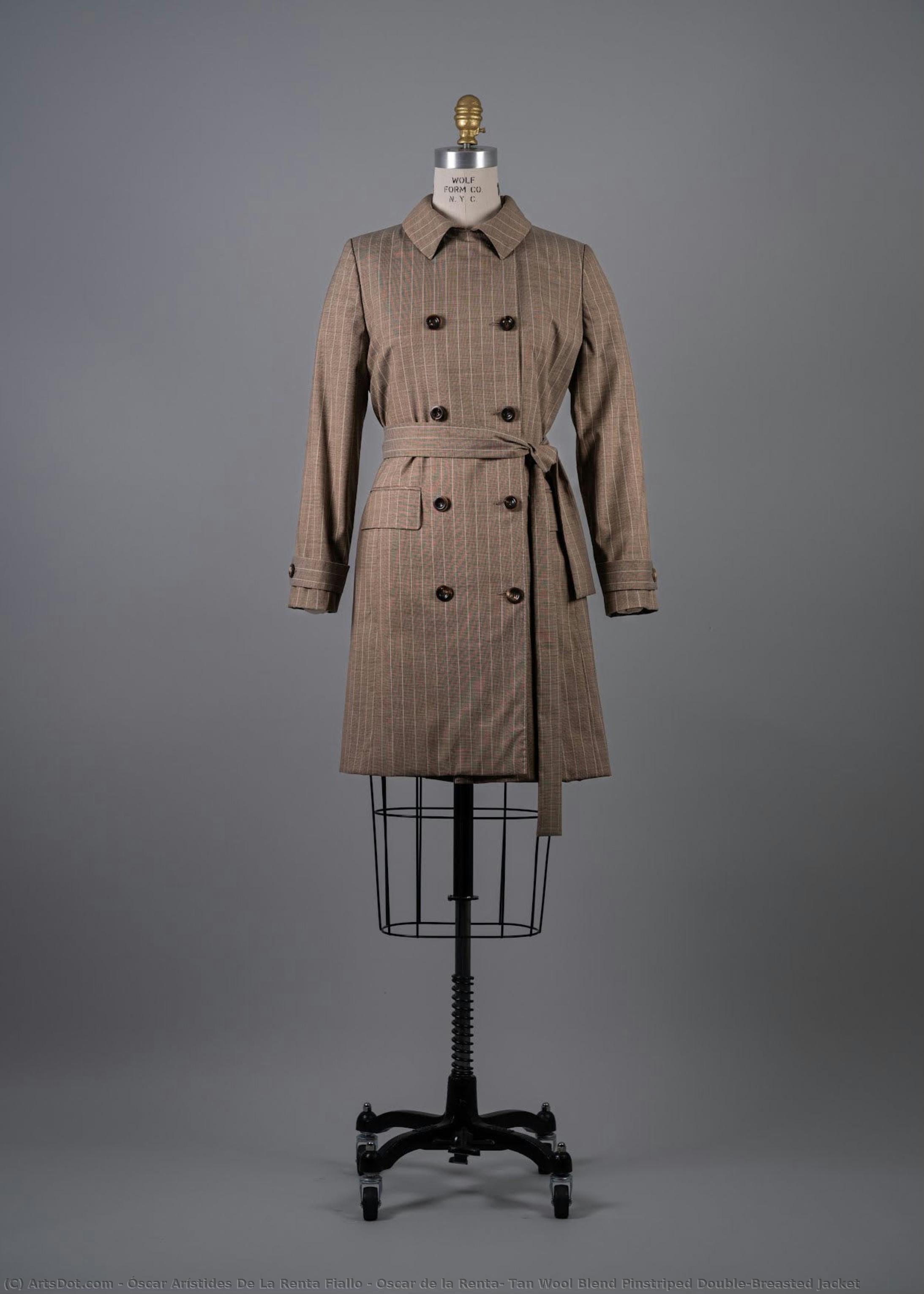 Oscar De La Renta, Tan Wool Blend Pinstriped Double-breasted Jacket — Viriato Fiallo