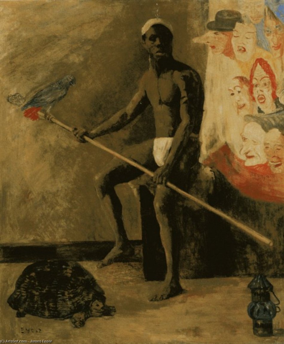 Masques Regardant Un Negre Batteleur — ジェイムズ・エンソウ