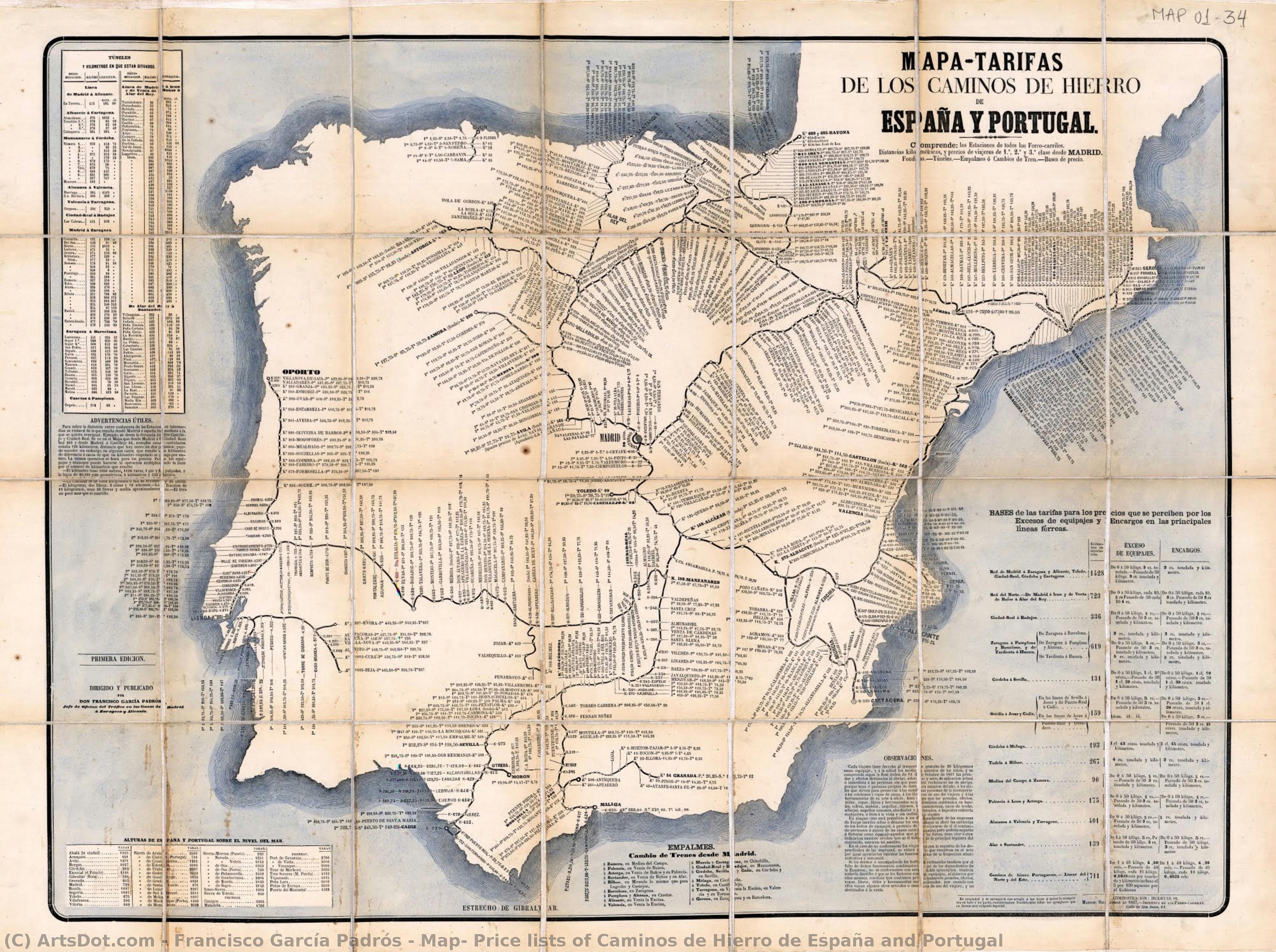 Map- Price Lists Of Caminos De Hierro De España And Portugal — Francisco García Padrós