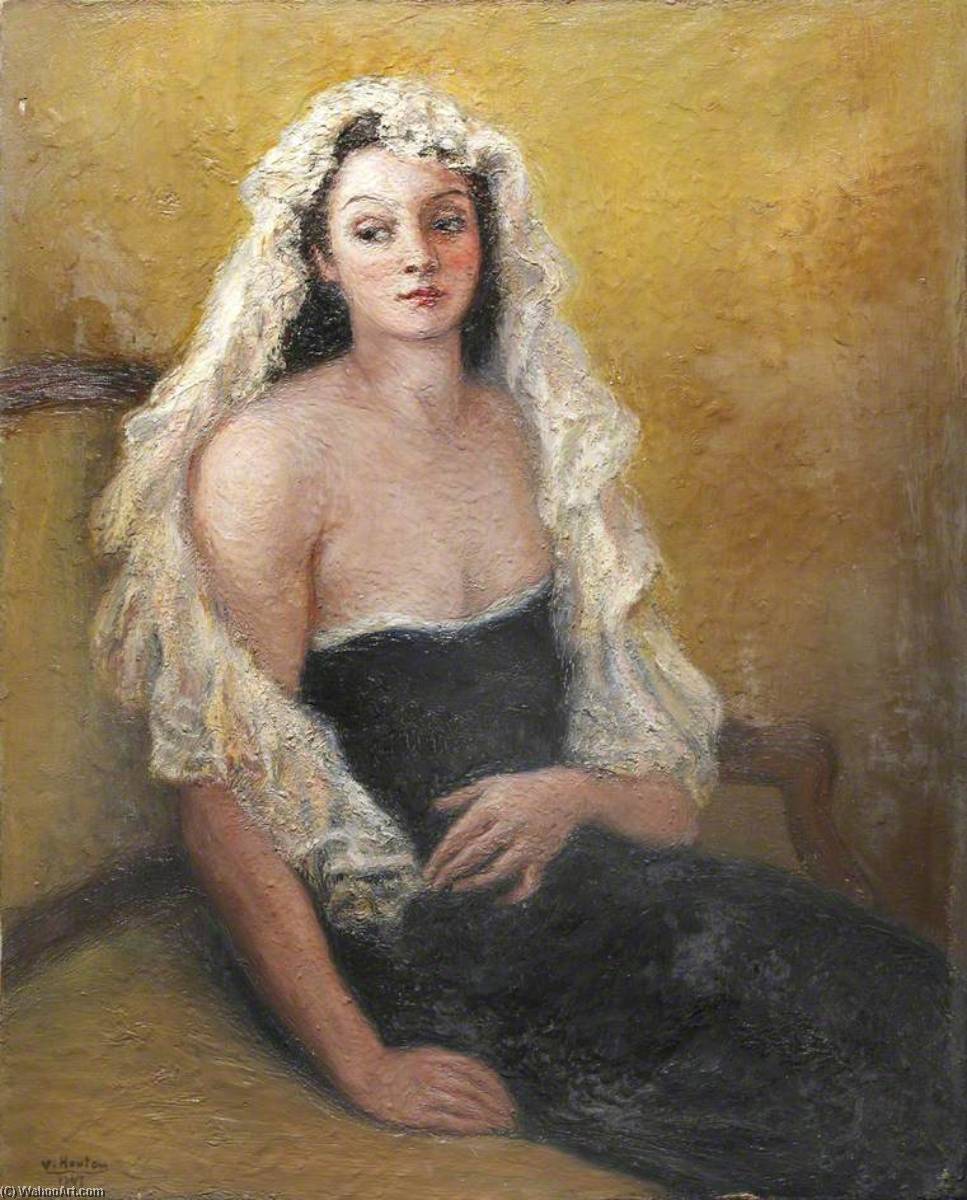 Portrait Of A Seated Lady In Black With A White Shawl — Georges Van Houten