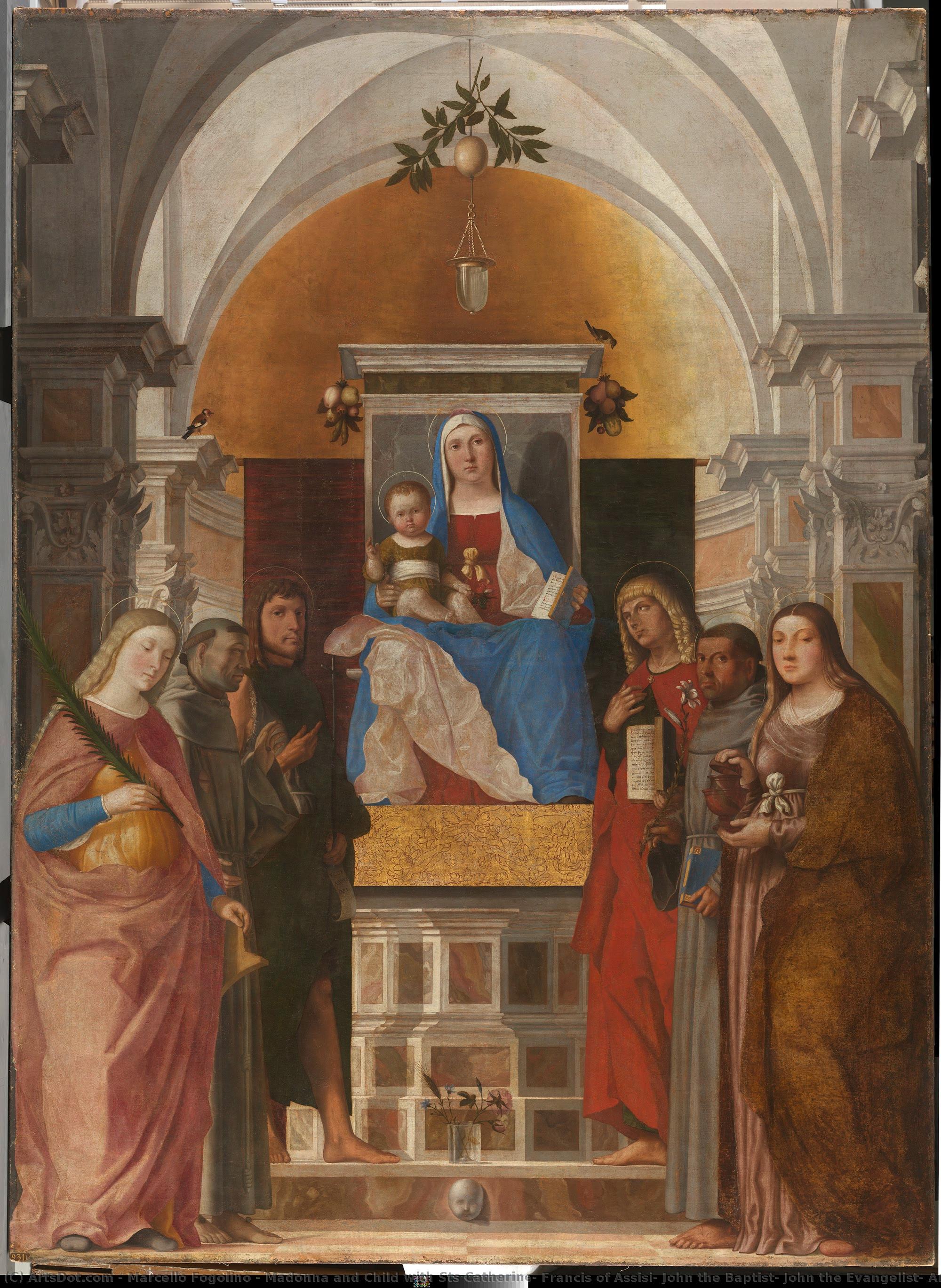 Madonna And Child With Sts Catherine, Francis Of Assisi, John The Baptist, John The Evangelist, Antony Of Padua And Mary Magdalene, Marcello Fogolino, 1510 - 1520 — Marcello Fogolino