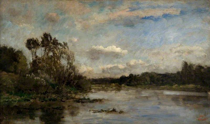 River Scene With Wooded Banks — Charles-françois Daubigny