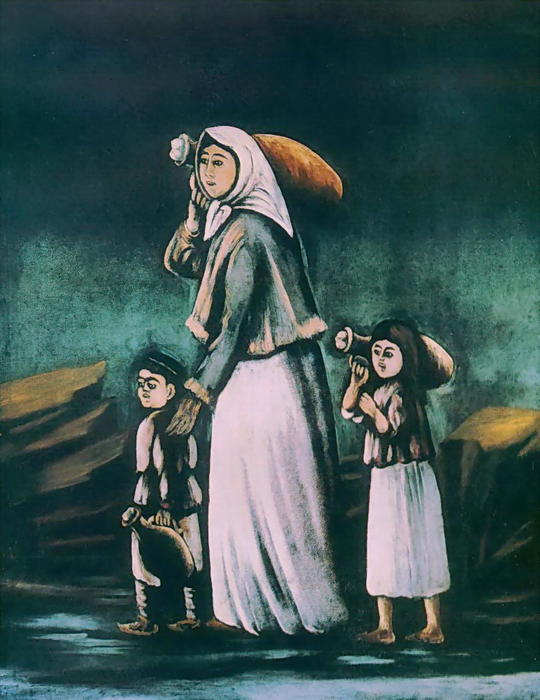 Peasant Woman With Children Goes For Water — Niko Pirosmani
