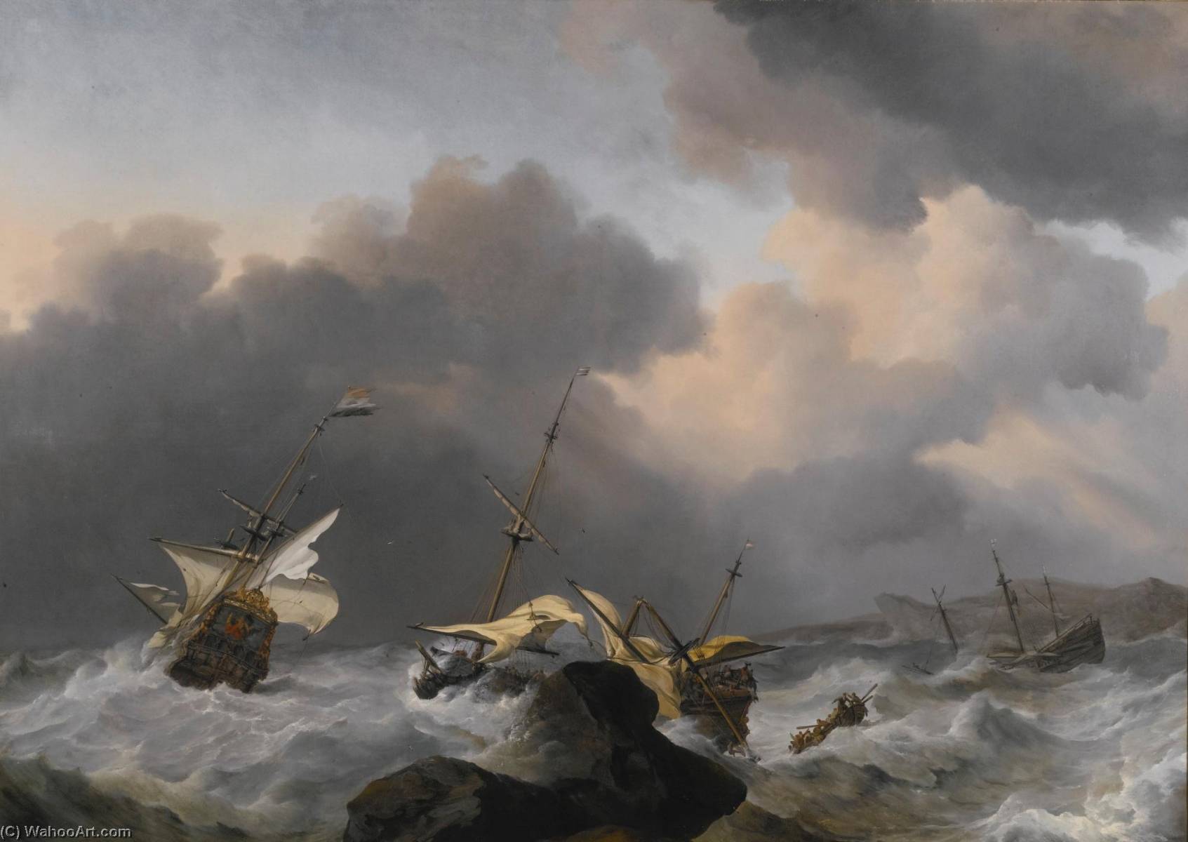 The Jupiter And Another Dutch Ship Wrecked On A Rocky Coast In A Gale — Willem Van De Velde The Younger