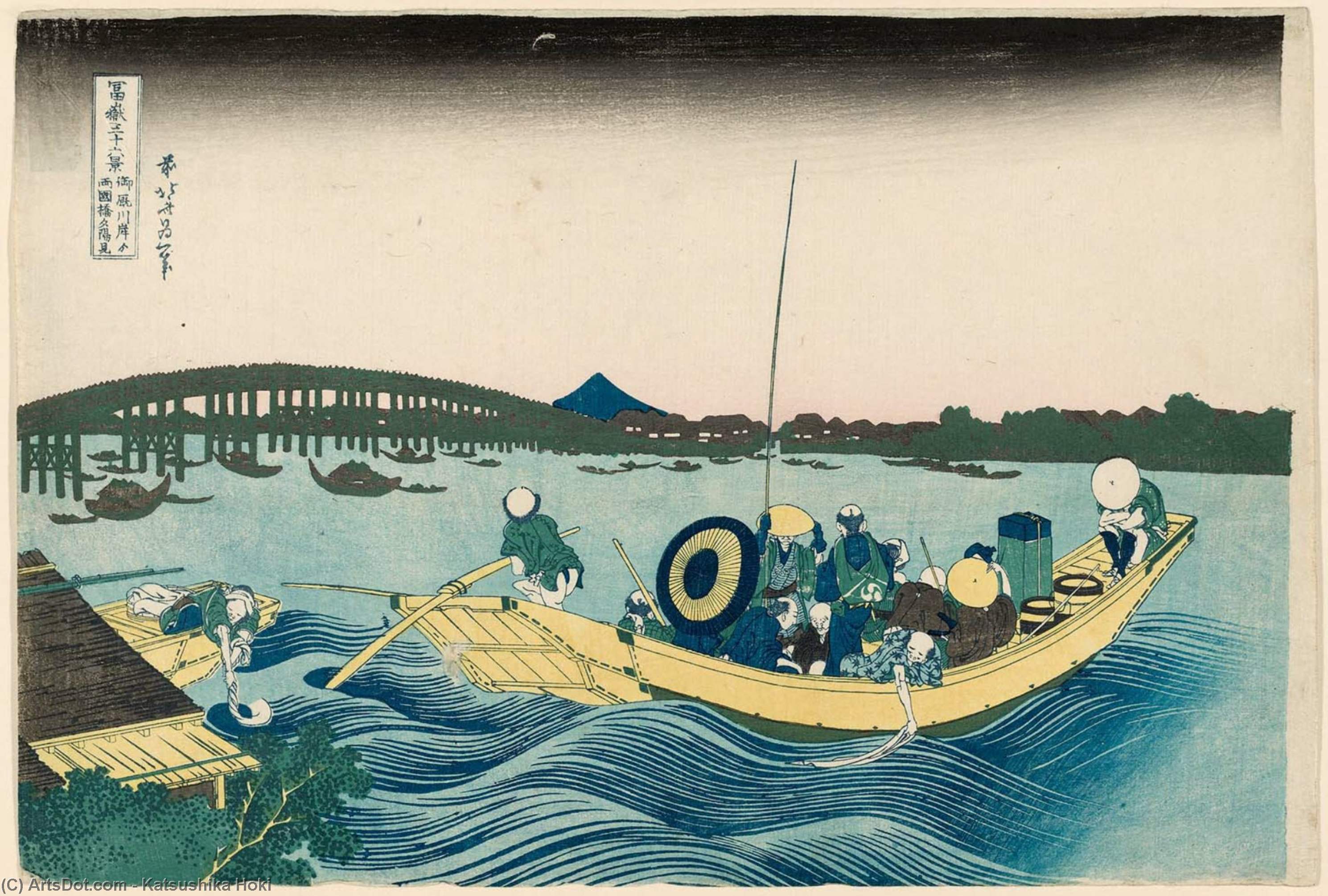 Viewing Sunset Over Ryôgoku Bridge From The Onmaya — Katsushika Hokusai