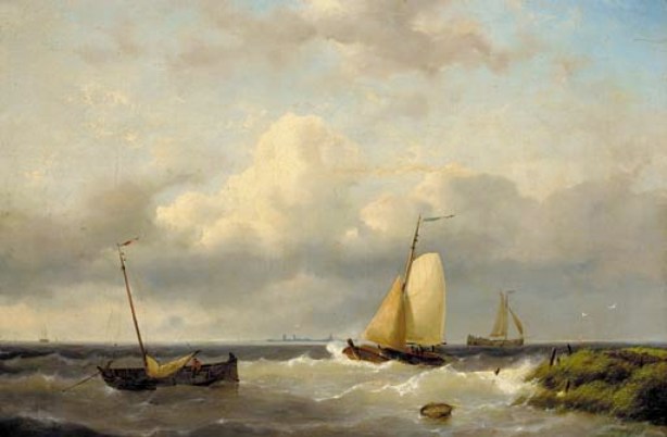 Fishing Boats Off The Dutch Coast — Johannes Hermann Barend Koekkoek