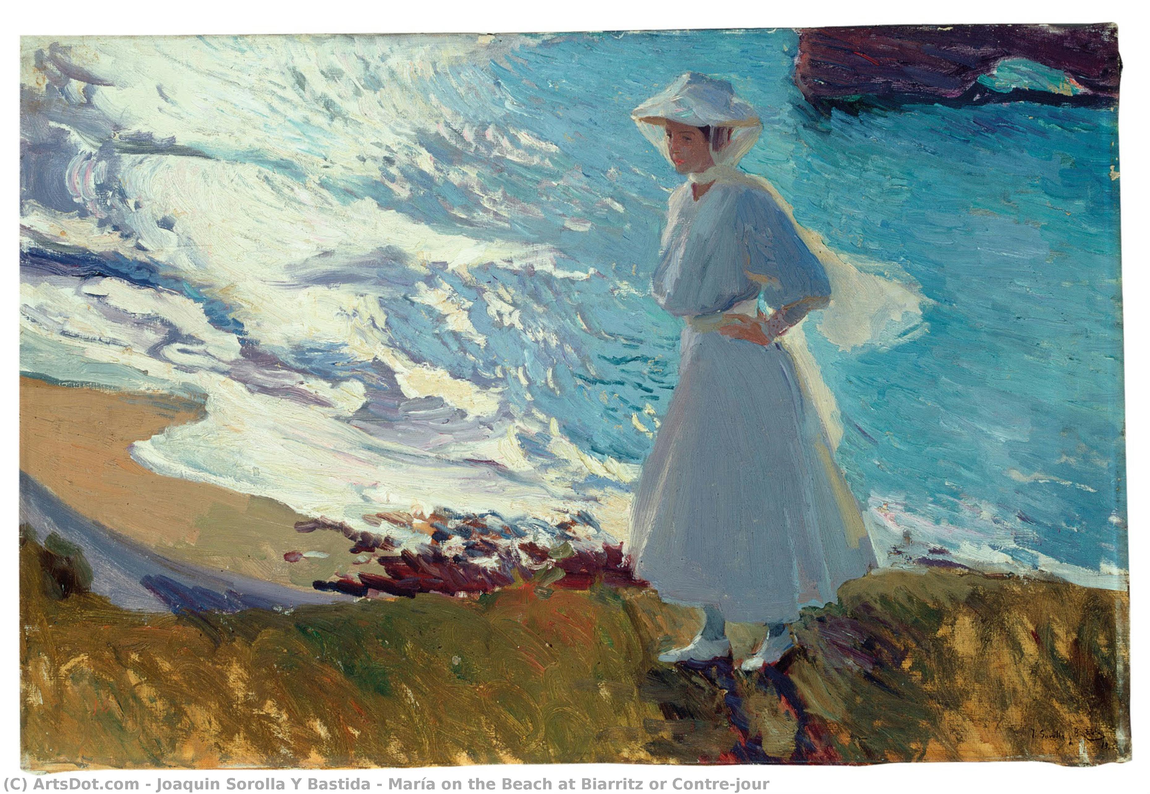 María On The Beach At Biarritz Or Contre-jour — Joaquin Sorolla