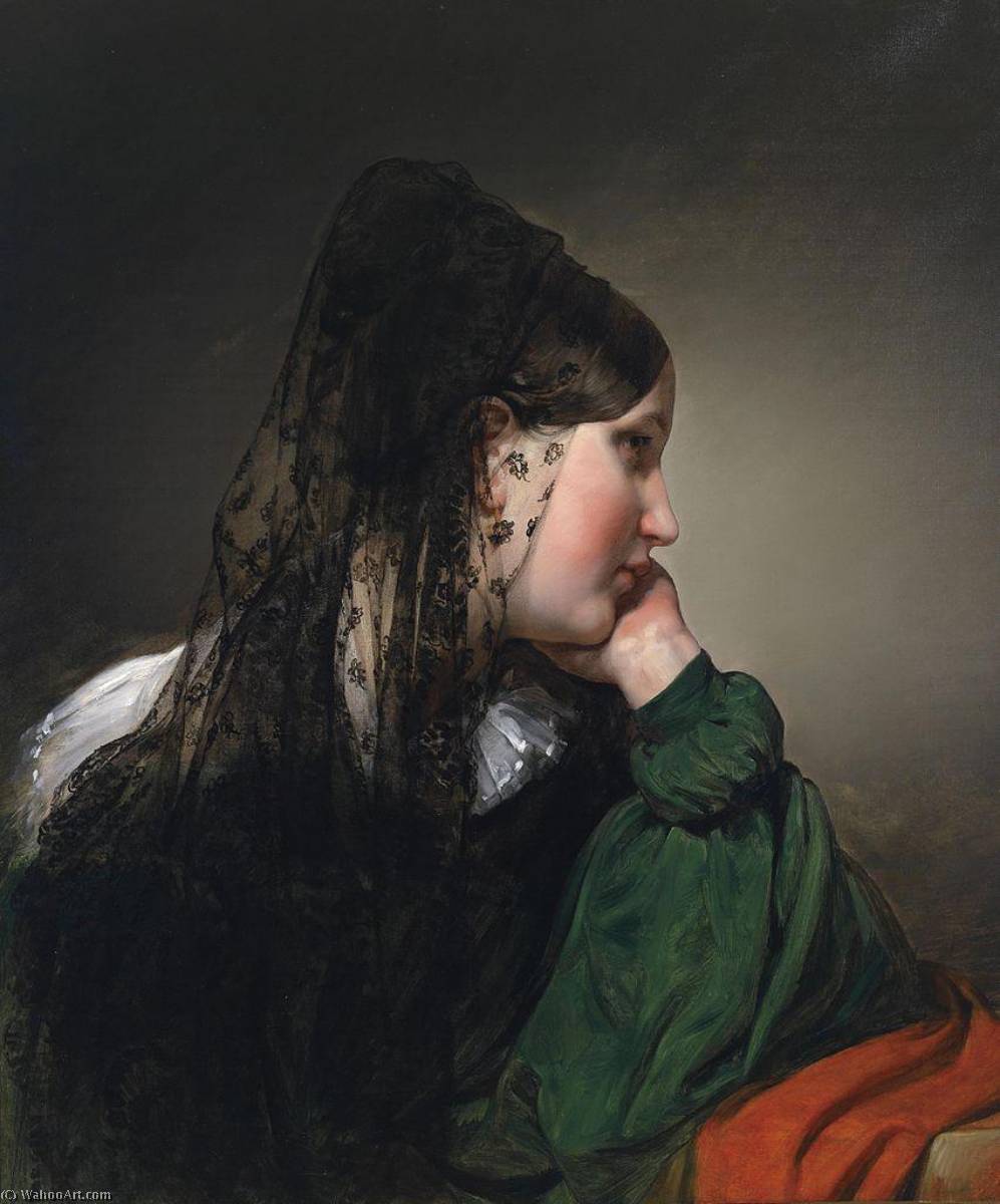Girl In Profile With A Black Mantilla — Friedrich Ritter Von Amerling