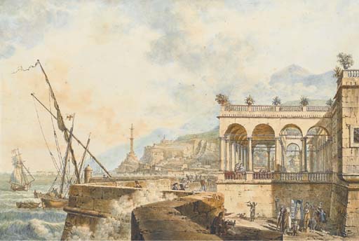 Terrace On The Coast Ligure, Hunting First Plan With Selling Musician Rosaries — Victor Jean Nicolle