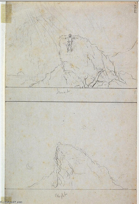 Two Sketches For Prometheus, Sunset And Night — Thomas Cole