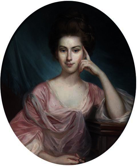 Portrait Of A Lady, Half-length, In A Pink Dress, Holding A Miniature — ジョージ・ロミユー