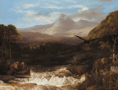 A Highland Landscape With A Golden Eagle In The Foreground And A Ruined Castle Beyond — Frederick Richard Lee