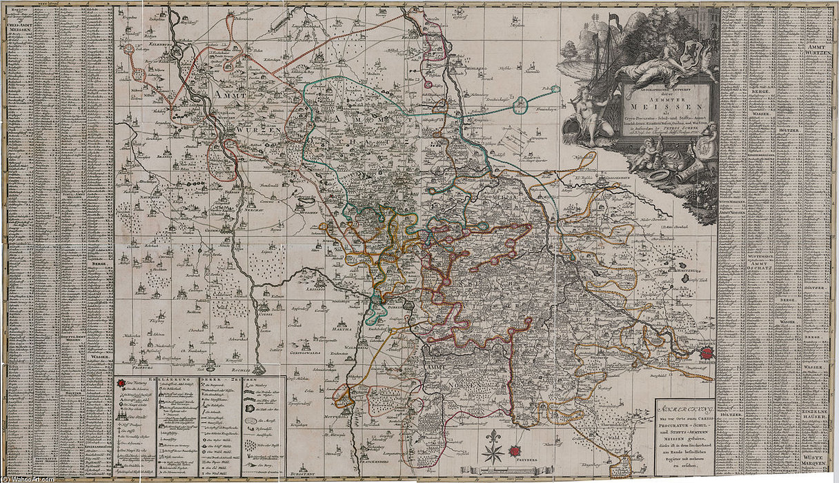 Geographischer Entwurff Derer Aemmter Meißen Als Creys-procuratur-schul-und Stifts-ammt Beneblt Denen Aemmtern Nossen, — Pieter Schenck