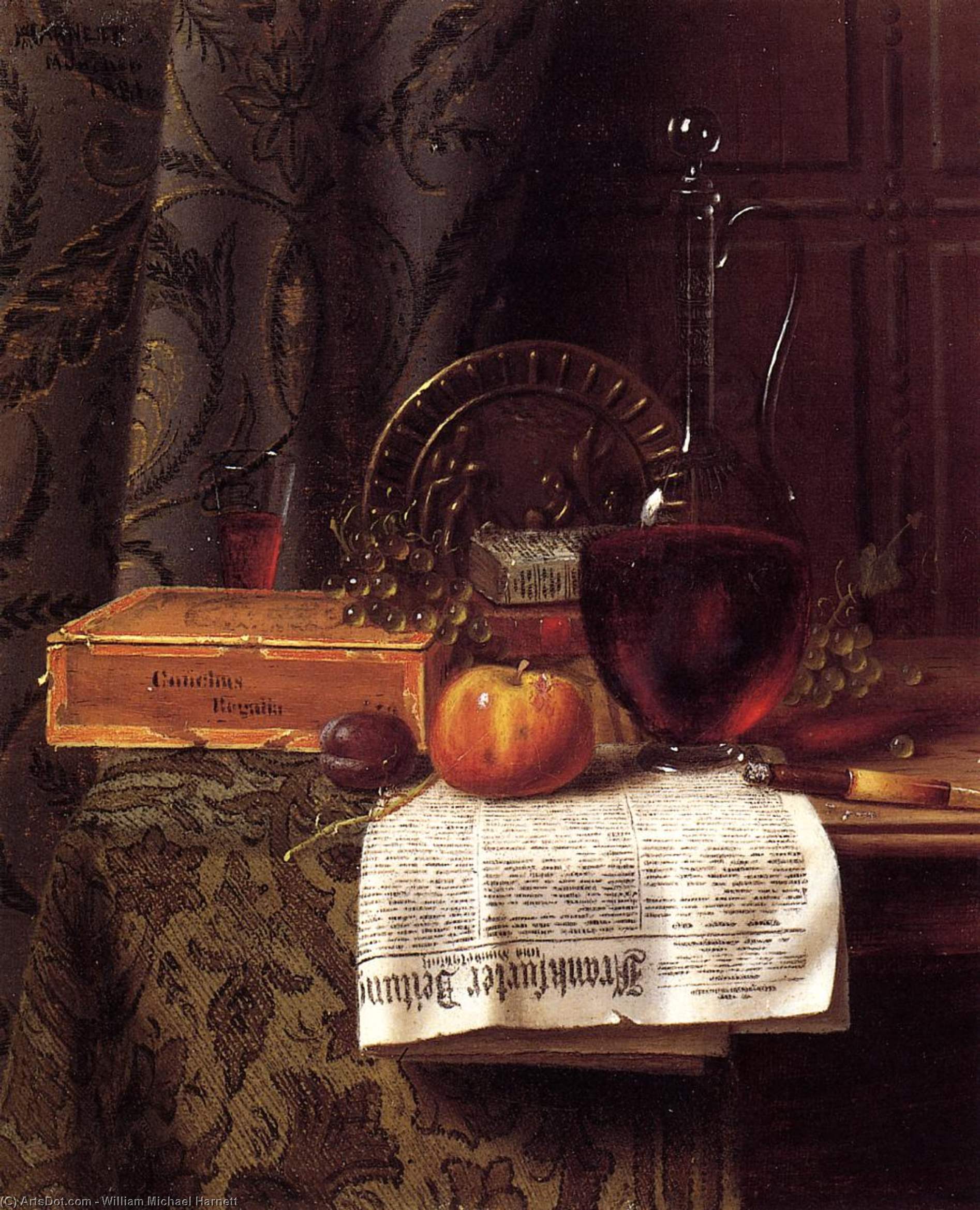 Still Life With Decanter And Frankfurter Zeitung — William Michael Harnett
