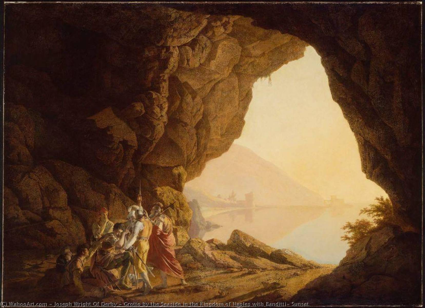 Grotto By The Seaside In The Kingdom Of Naples With Banditti, Sunset — Joseph Wright Of Derby