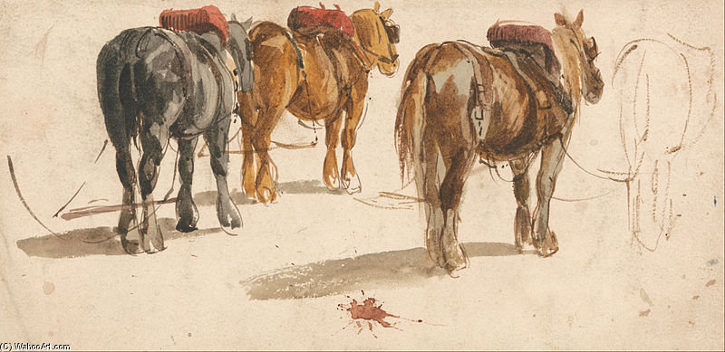 Three Cart-horses In Traces — Peter De Wint