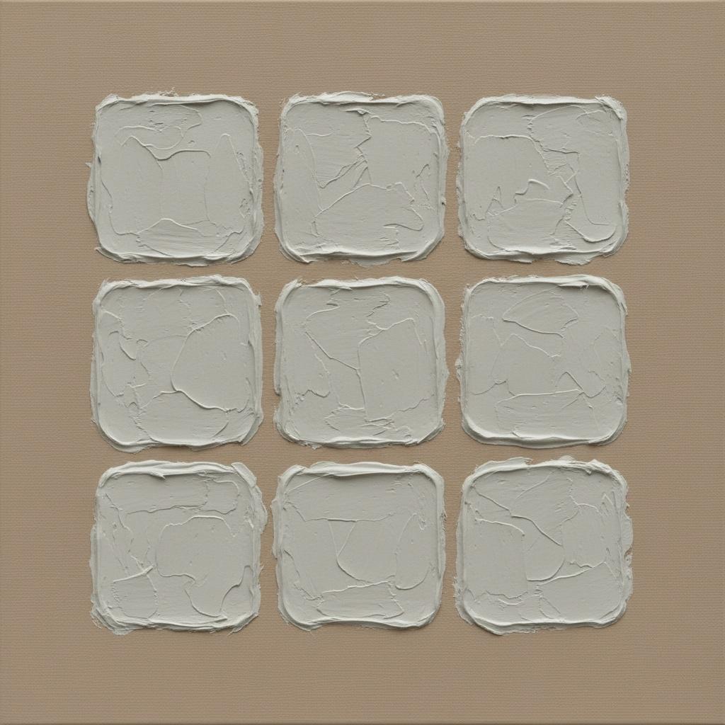 Monolithic Serenity In Nine Sculptural Layers Of Cream And Warm Taupe Impasto — David Moreau
