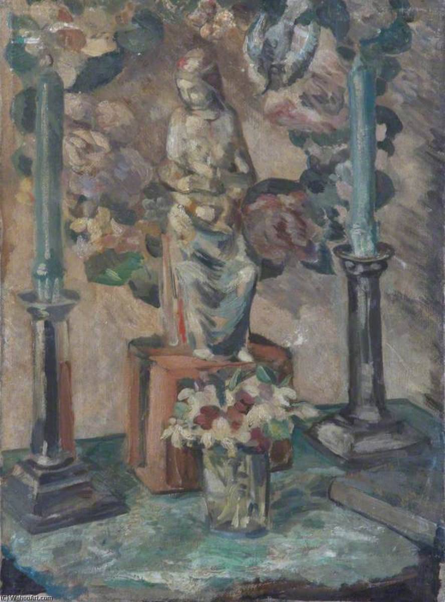 Still Life Of A Statuette, Candlesticks And A Glass Of Flowers — Alan Francis Clutton Brock