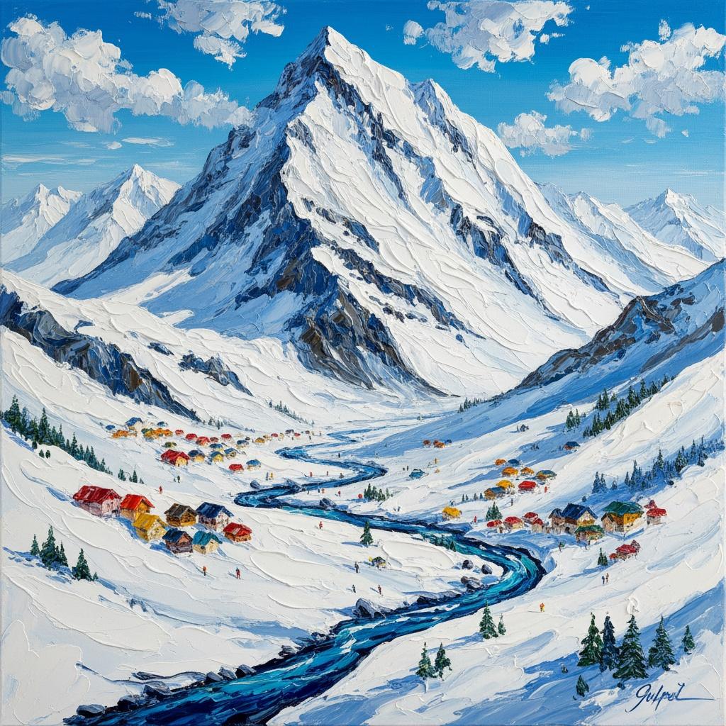 Ewiger Gipfel: Eine Monumentale Impasto-studie Alpiner Gelassenheit Und Gefrorenen Lichts — Christian Noiret