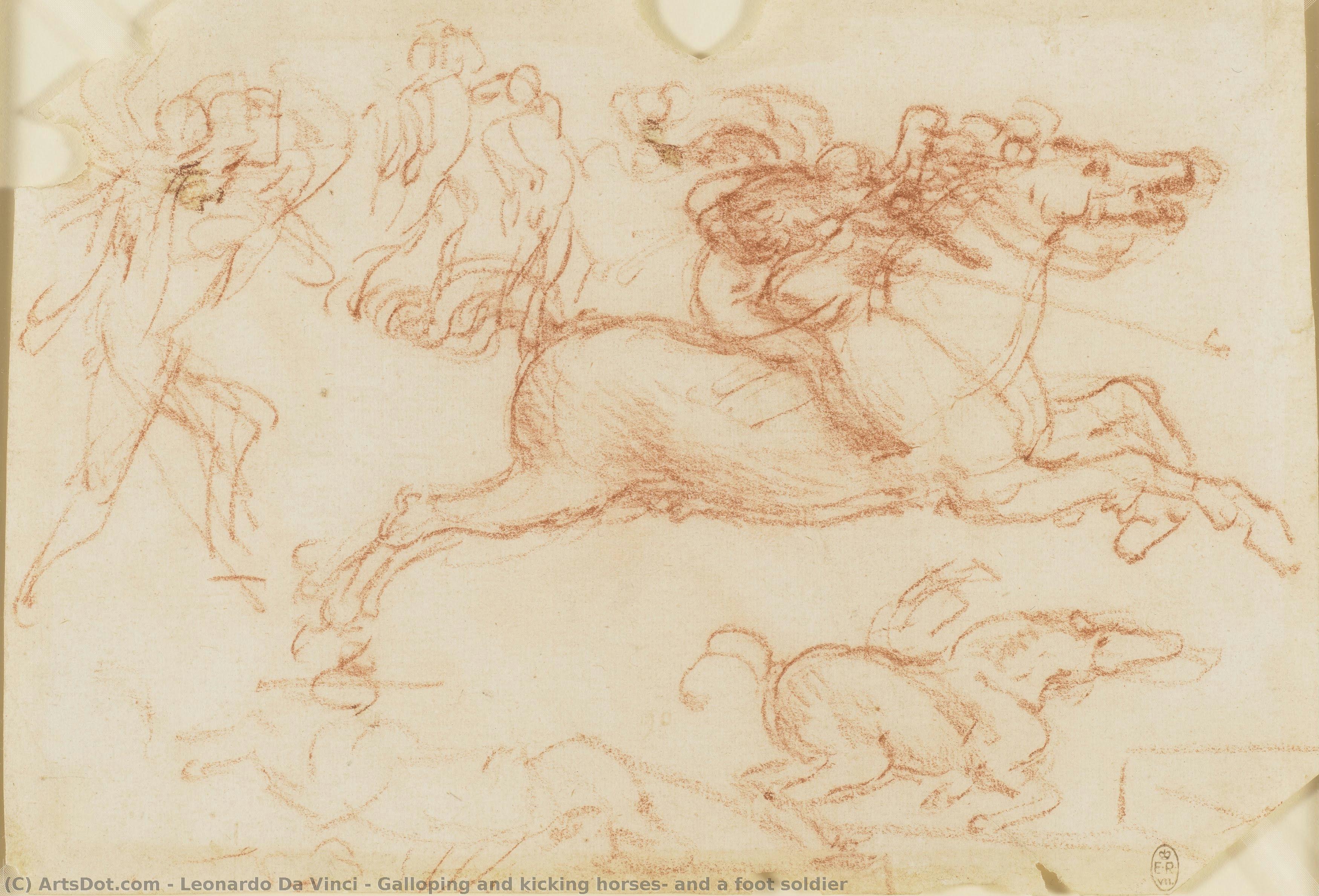 Galloping And Kicking Horses, And A Foot Soldier — Leonardo Da Vinči