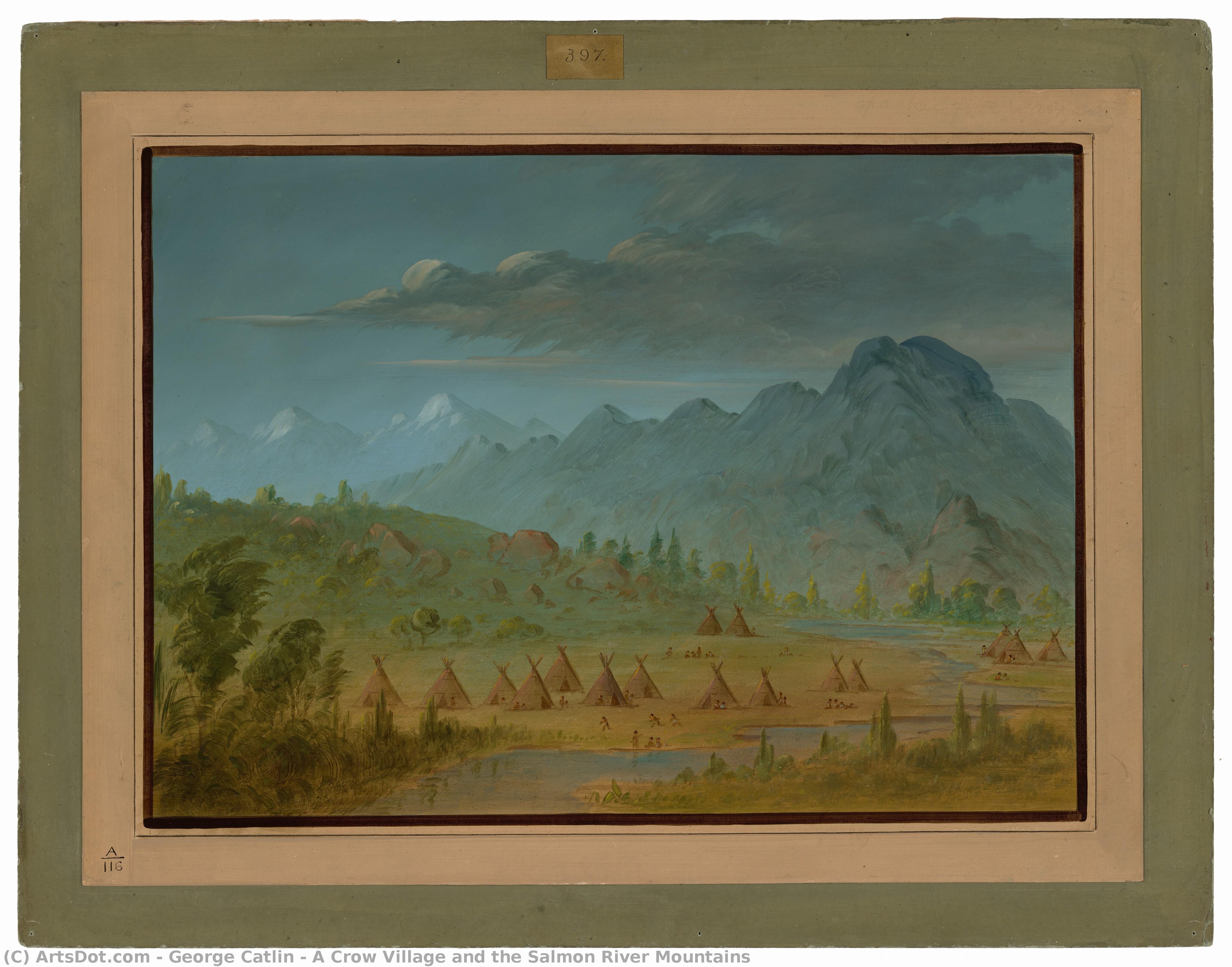 A Crow Village And The Salmon River Mountains — George Catlin