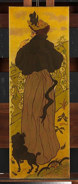 Woman Standing Beside Railing With Poodle — Paul Elie Ranson