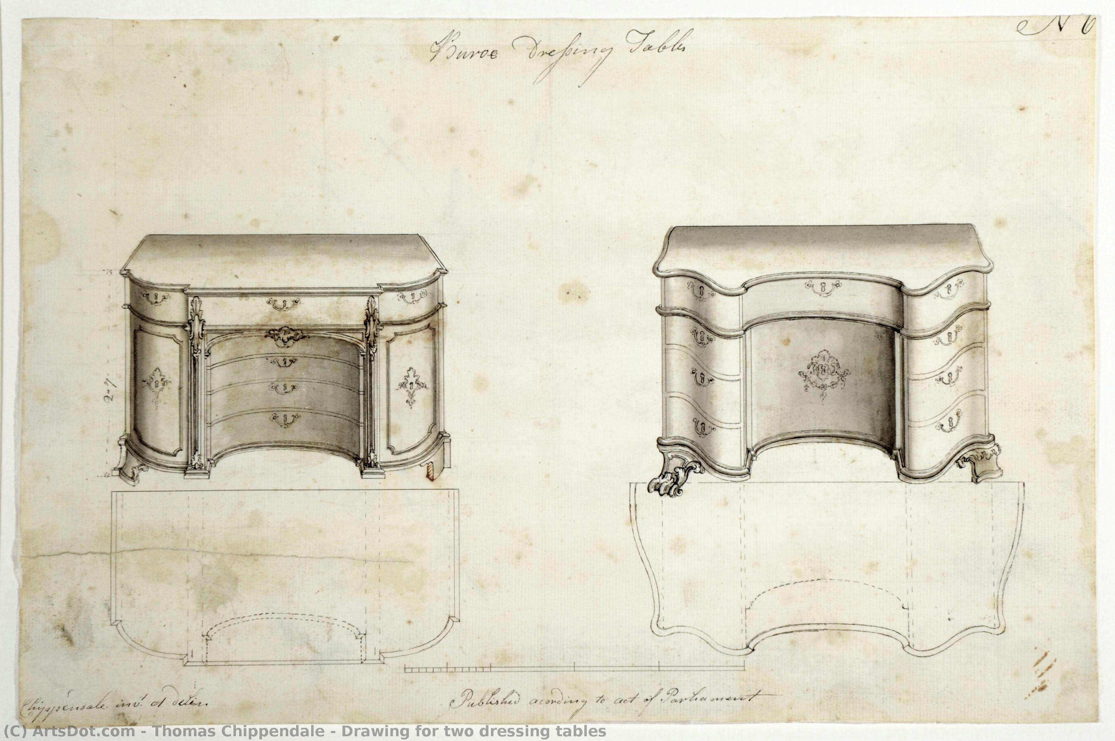 Drawing For Two Dressing Tables — Thomas Chippendale