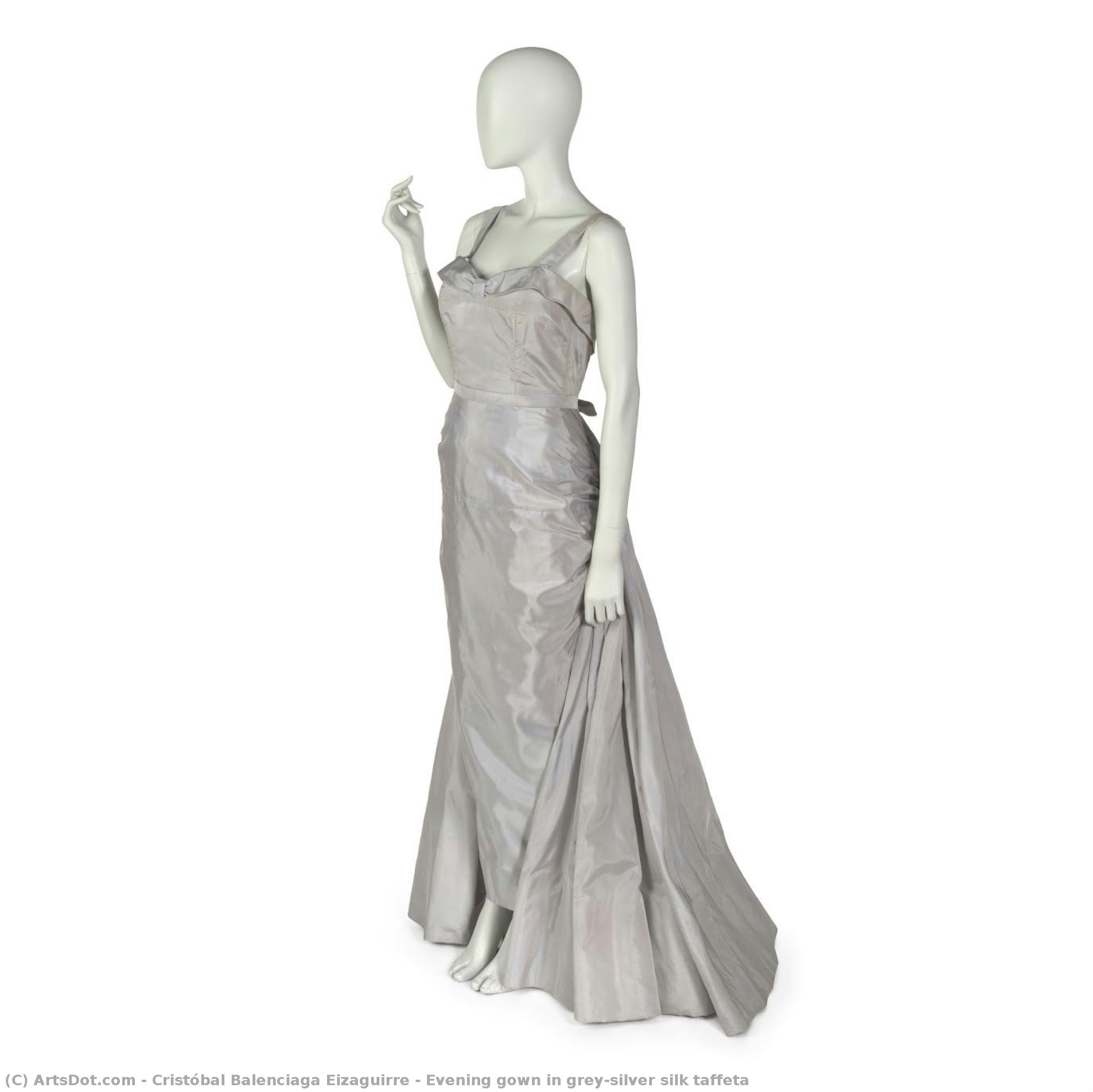 Evening Gown In Grey-silver Silk Taffeta — Cristóbal Balenciaga Eizaguirre