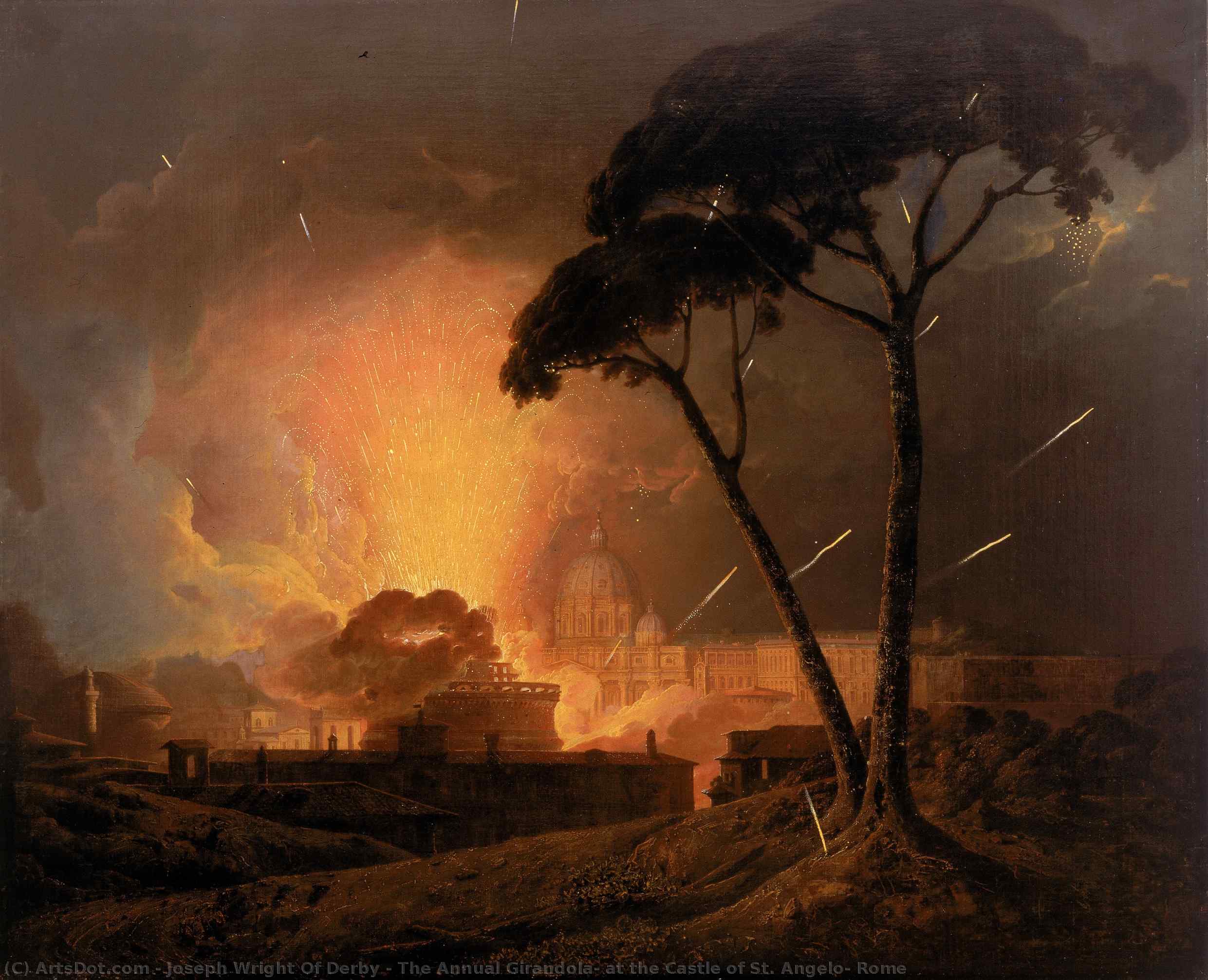 The Annual Girandola, At The Castle Of St. Angelo, Rome — Joseph Wright Von Derby