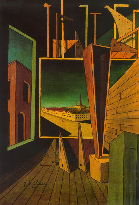 Composición Geométrica Con Paisaje Industrial — Giorgio De Chirico