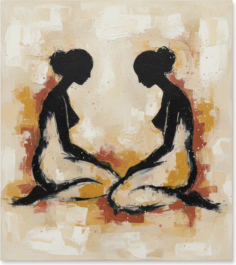 Eternal Echoes In Ochre: A Meditative Study Of Silhouetted Souls And Shadowed Grace — Laurent Vionnet