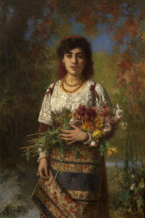 Gypsy Girl With Flowers — Alexei Alexeievich Harlamoff