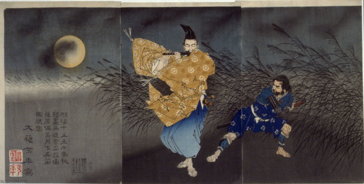 Fujiwara No Yasimasa Playing The Flute — Tsukioka Yoshitoshi