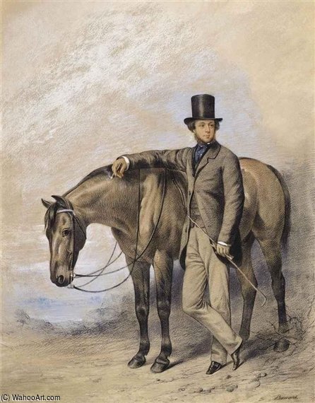 Portrait Of A Gentleman, Standing Full-length Beside A Horse — William Barraud