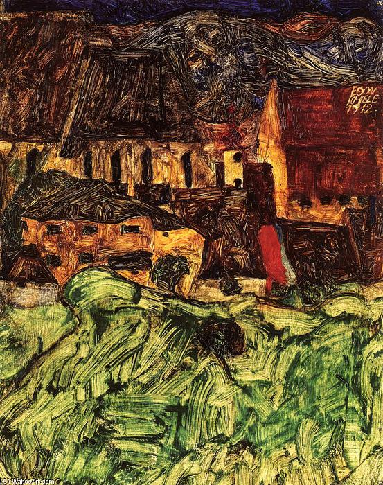 Meadow, Church And Houses — Egon Schiele