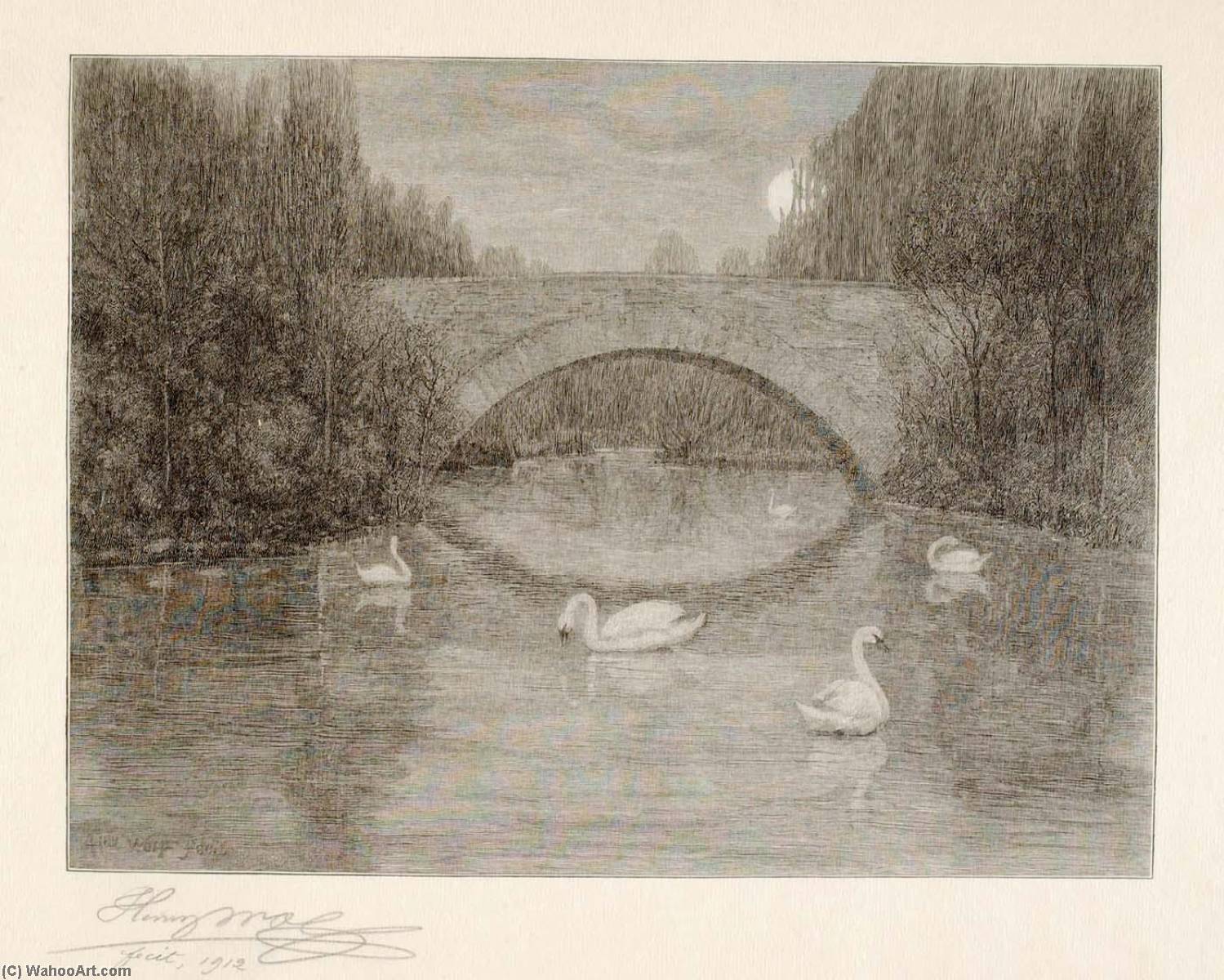 Evening, Swan Lake, Central Park, New York — Henry Wolf