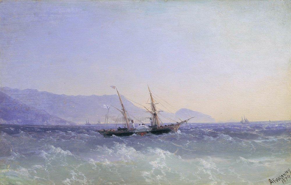 Crimean Landscape With A Sailboat — Ivan Konstantinovich Aivazovsky