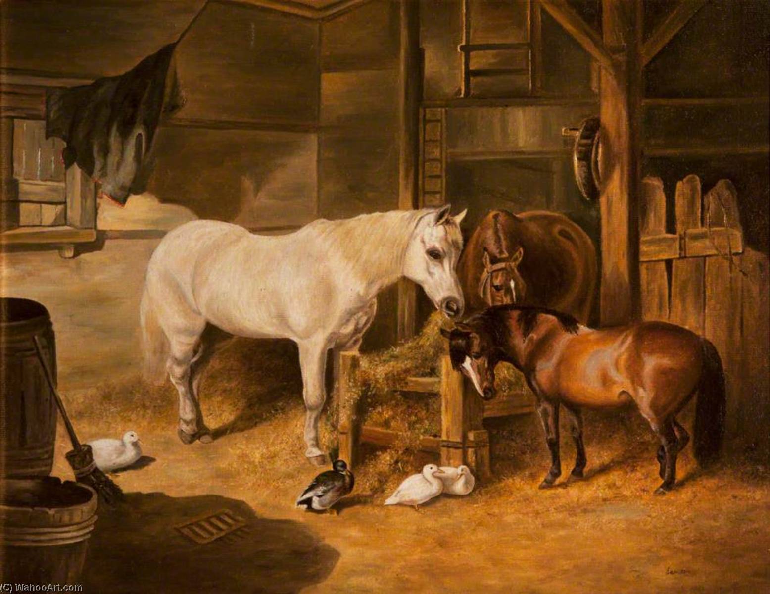 Horses And Ducks In A Stable — John Andrew Lawson