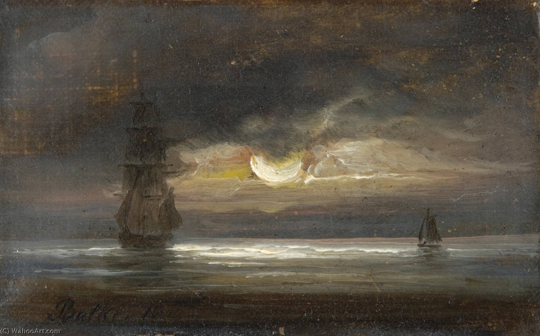 Zwei Segelboote Im Mondlicht — Peder Balke