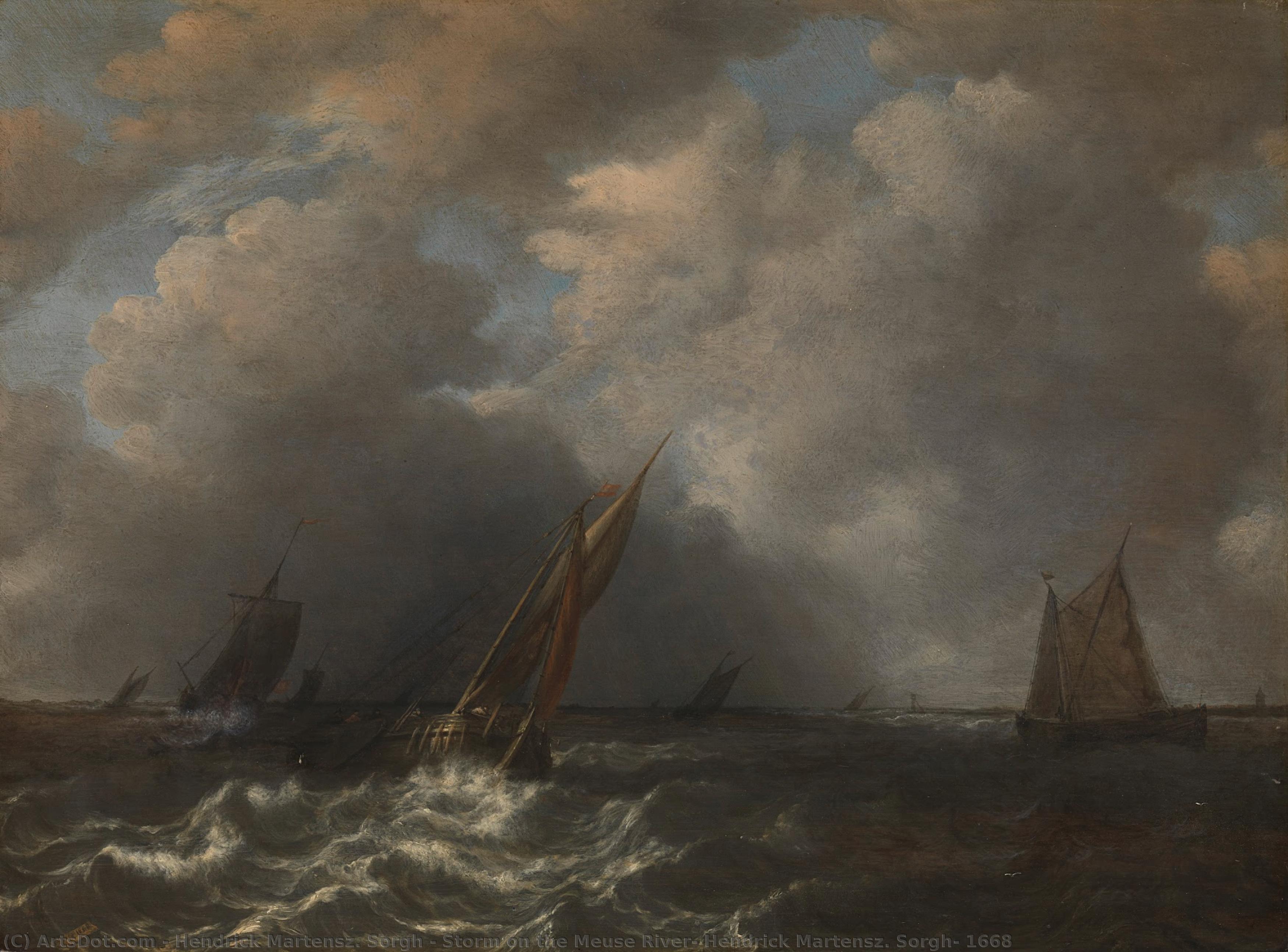 Storm On The Meuse River, Hendrick Martensz. Sorgh, 1668 — Hendrik Martensz Sorgh