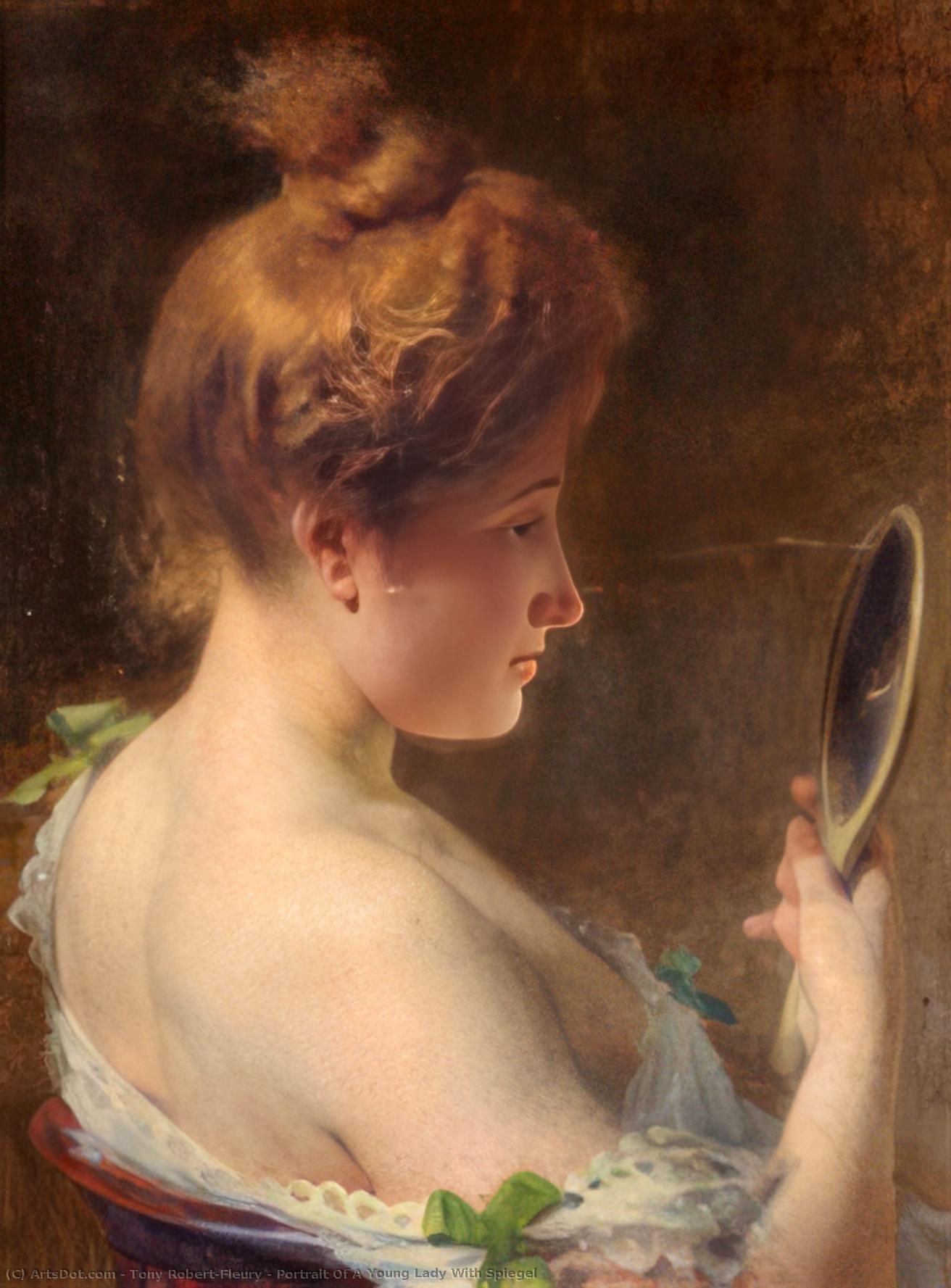 Portrait Of A Young Lady With Spiegel — Tony Robert-fleury