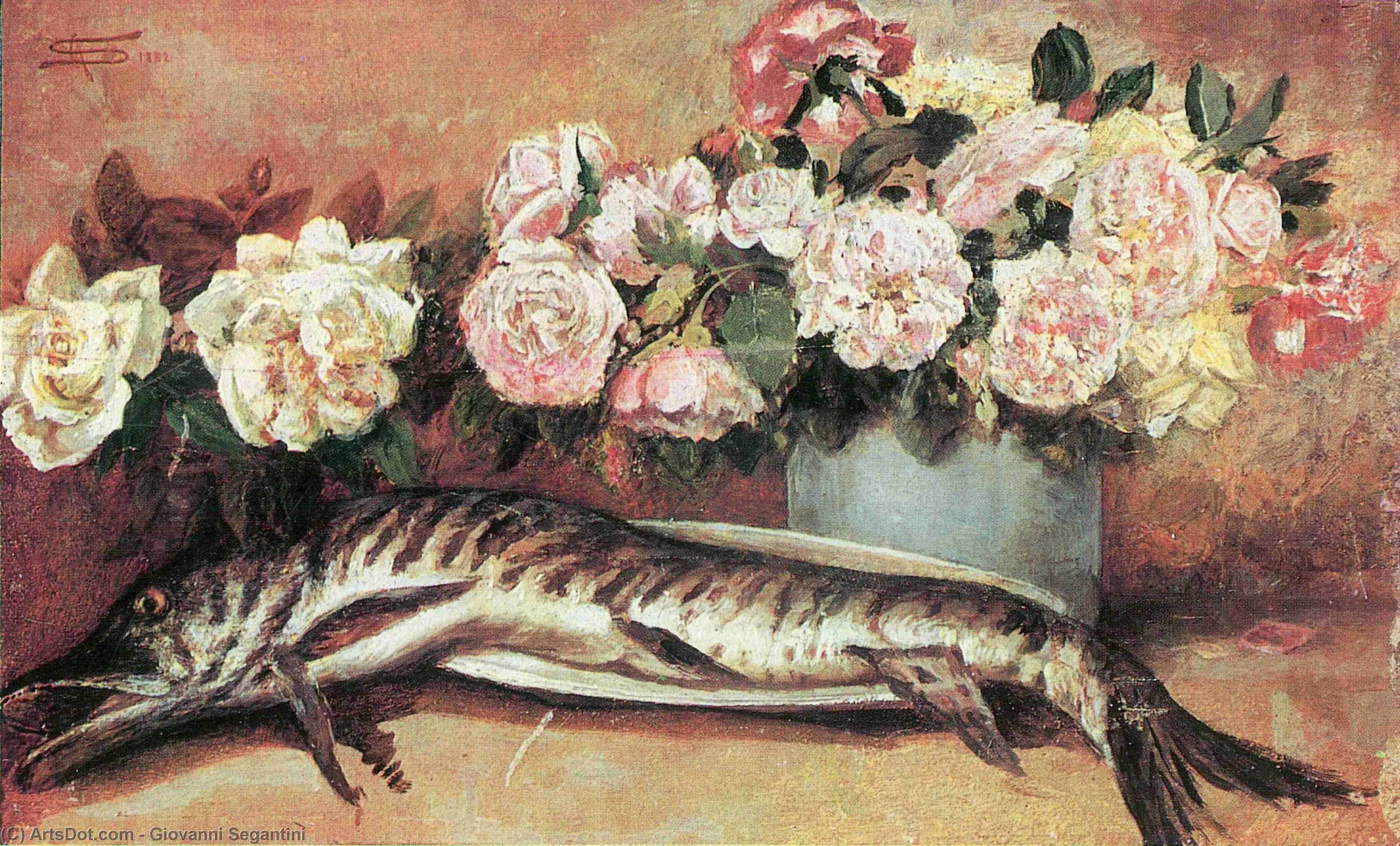 Natura Morta Con Fiori E Pesce — Giovanni Segantini