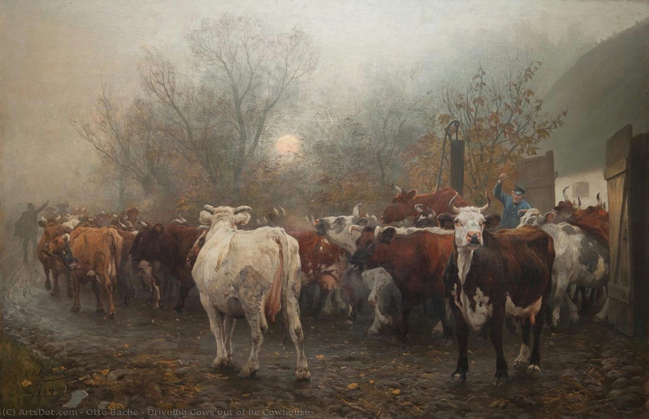 Drivning Cows Out Of He Cowhouse — Otto Bache
