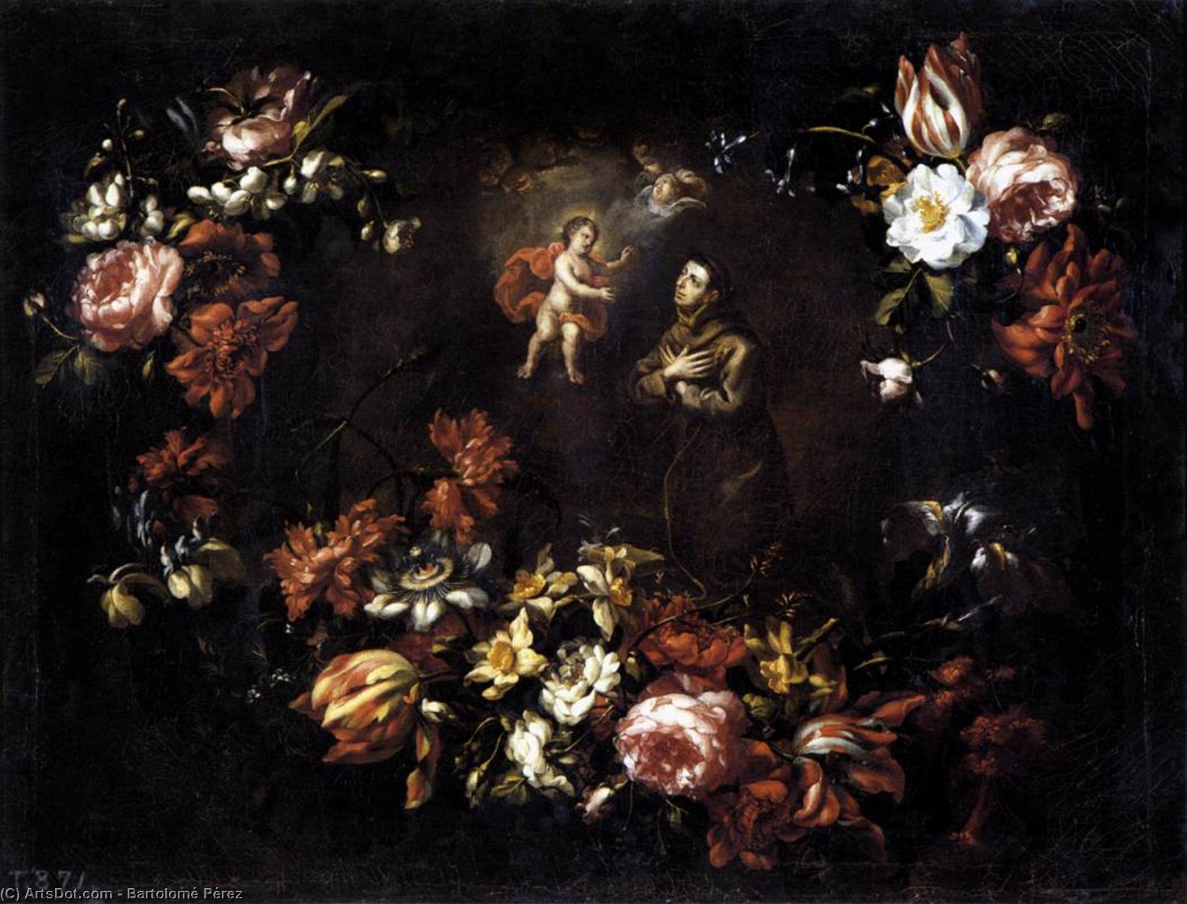Garland Of Flowers With St Anthony Of Padua — Bartolomé Pérez De La Dehesa