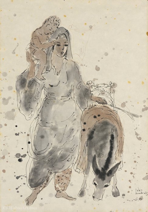 Woman With Child And Donkey — Reuven Rubin