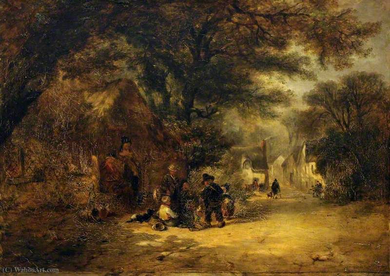 Children Gathered Outside A Village Cottage — Alfred Montague