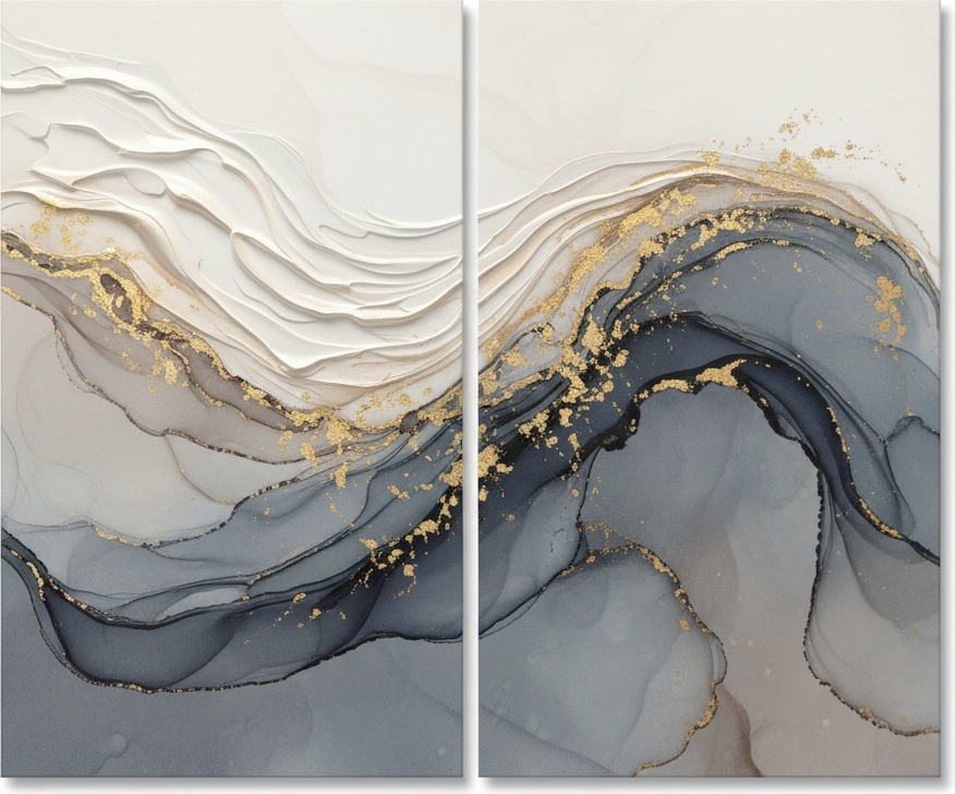 Ethereal Topography In Charcoal And Gold: A Monumental Study Of Fluid Serenity — David Moreau