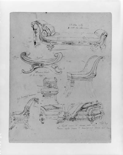 Sketches Of Empire-style Lounges And Chairs, Window Seat — Thomas Sully