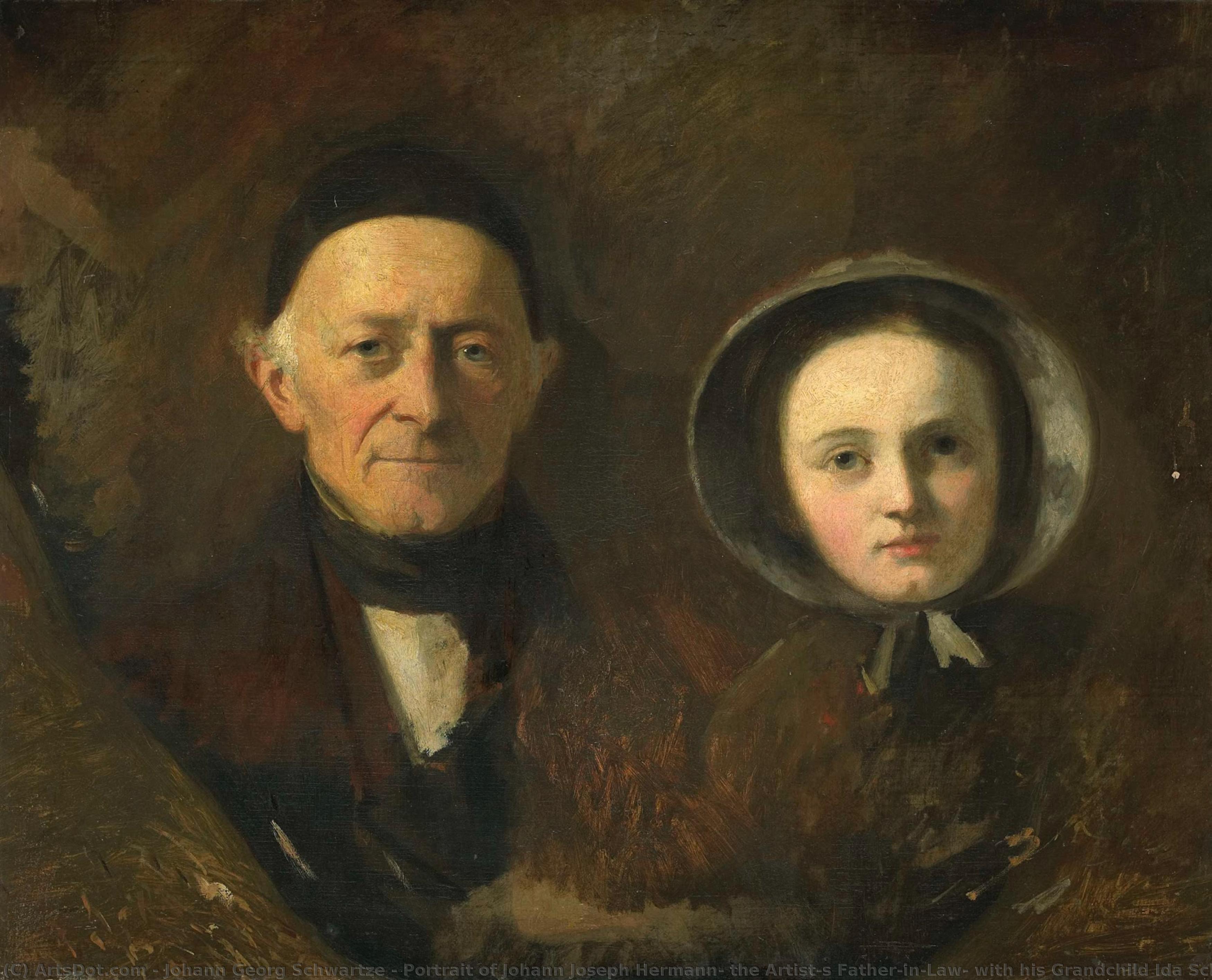 Portrait Of Johann Joseph Hermann, The Artist"s Father-in-law, With His Grandchild Ida Schwartze, The Artist"s Oldest Daughter, Johann Georg Schwartze, 1844 - 1857 — Johann Georg Schwartze