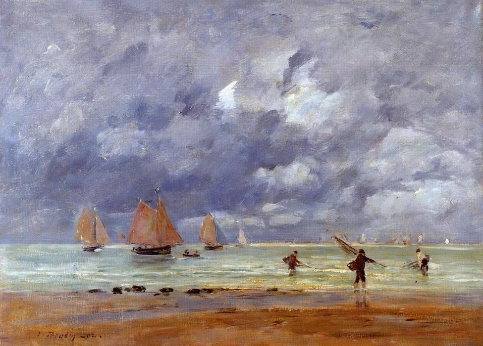 Fishermen And Sailboats Near Trouville — Eugène Louis Boudin